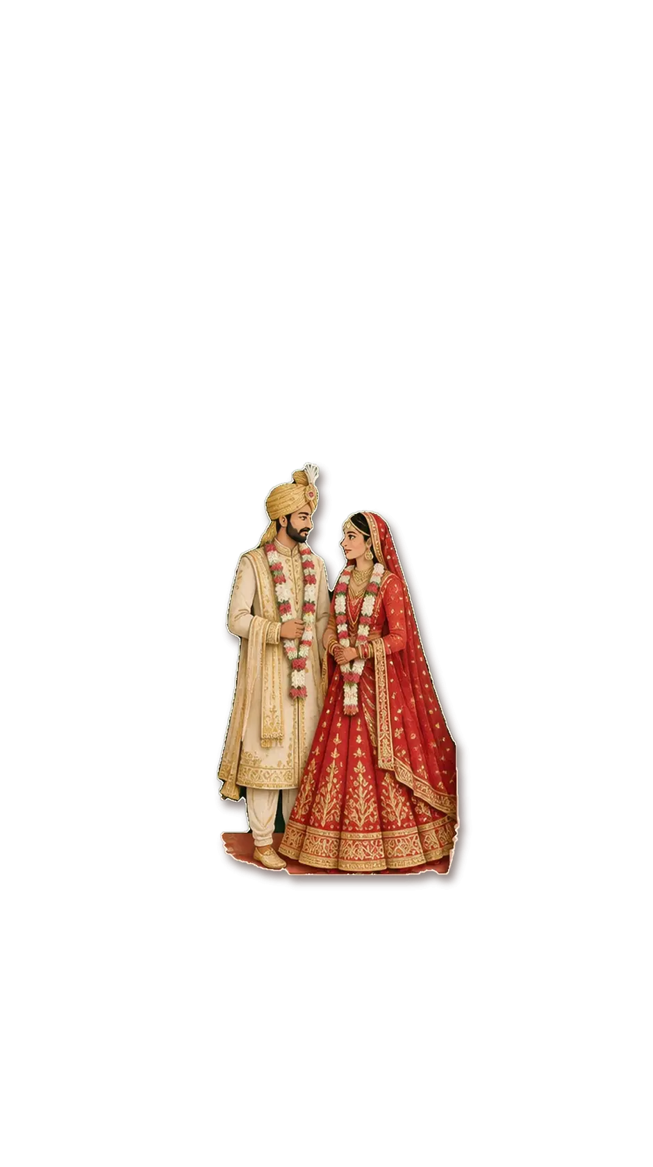 A bride and groom standing in the palace arch